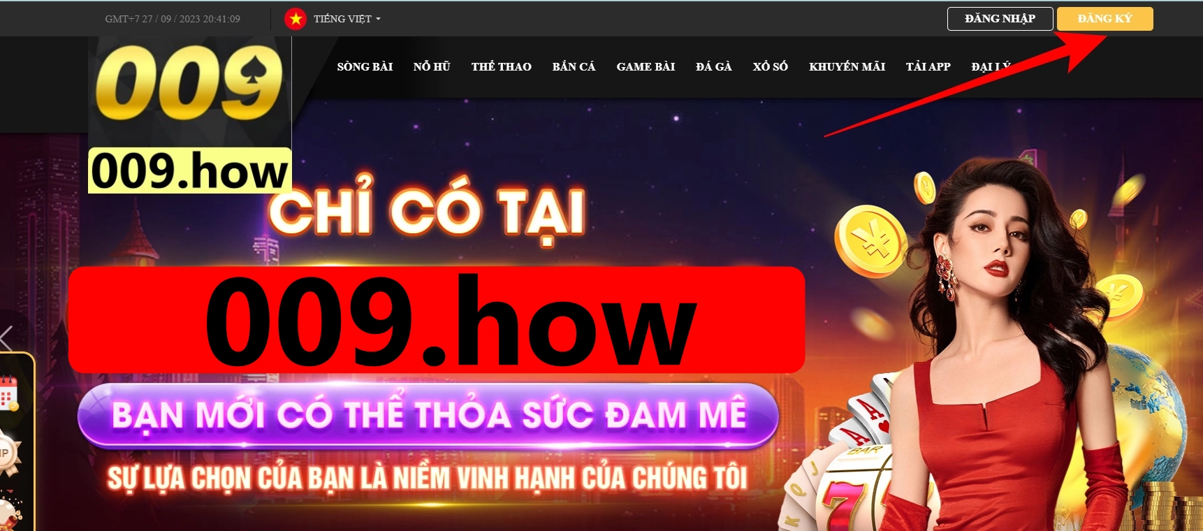 Đăng nhập 009Bet  bằng nút bên cạnh Đăng ký