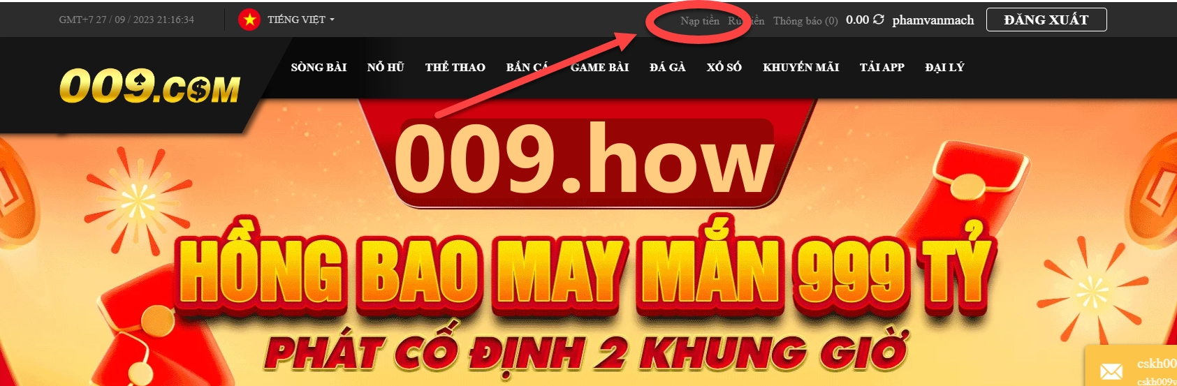 Nạp tiền 009Bet  đơn giản và chi tiết nhất